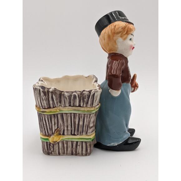 Vintage Napco Boy Figurine Planter w/ Pipe Hand Painted Ceramic Planter #5662 - Picture 2 of 7